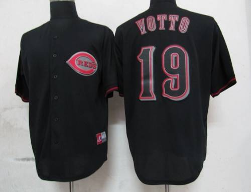 Reds #19 Joey Votto Black Fashion Stitched MLB Jersey - Click Image to Close